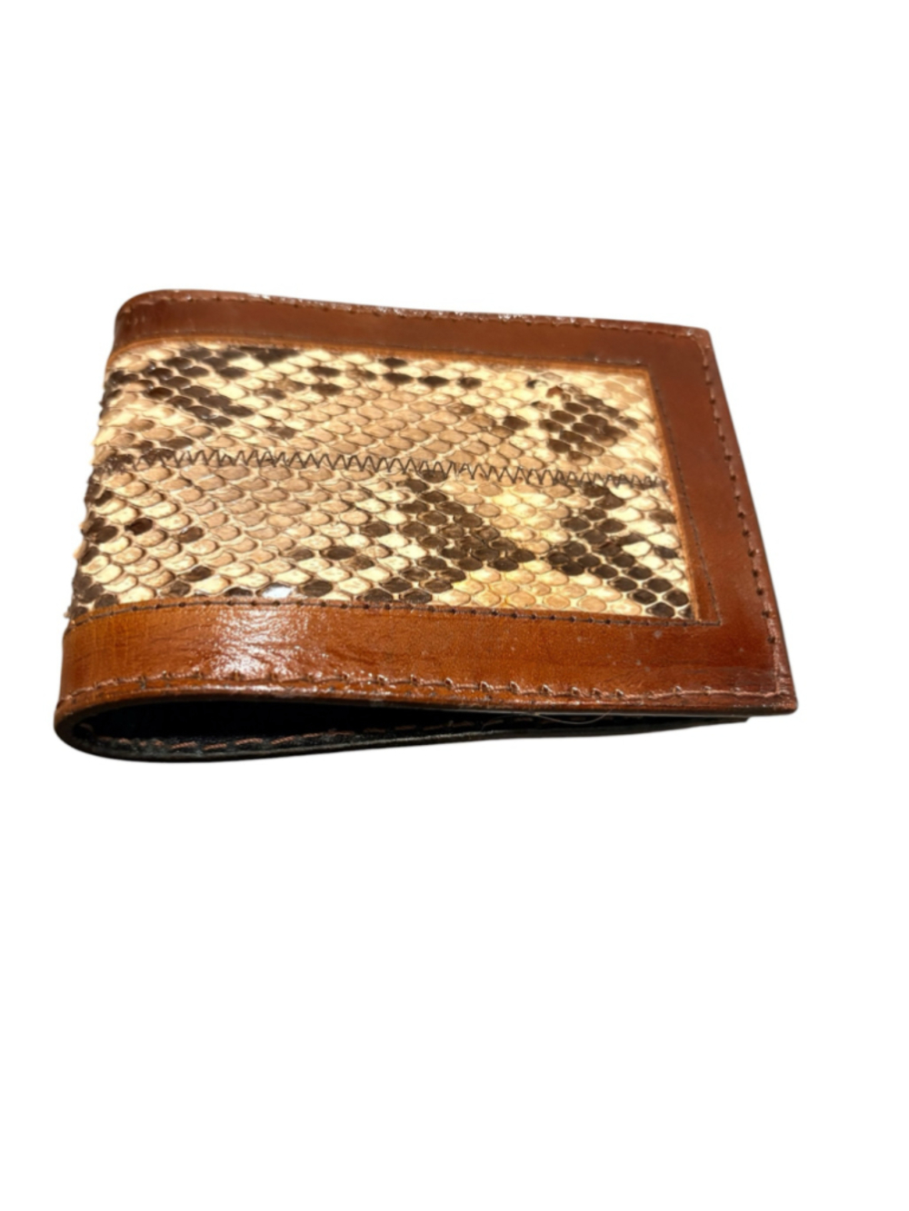 Genuine Rattlesnake Skin Inlay Men's Leather Bifold Wallet